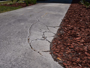 Concrete driveway with a large crack