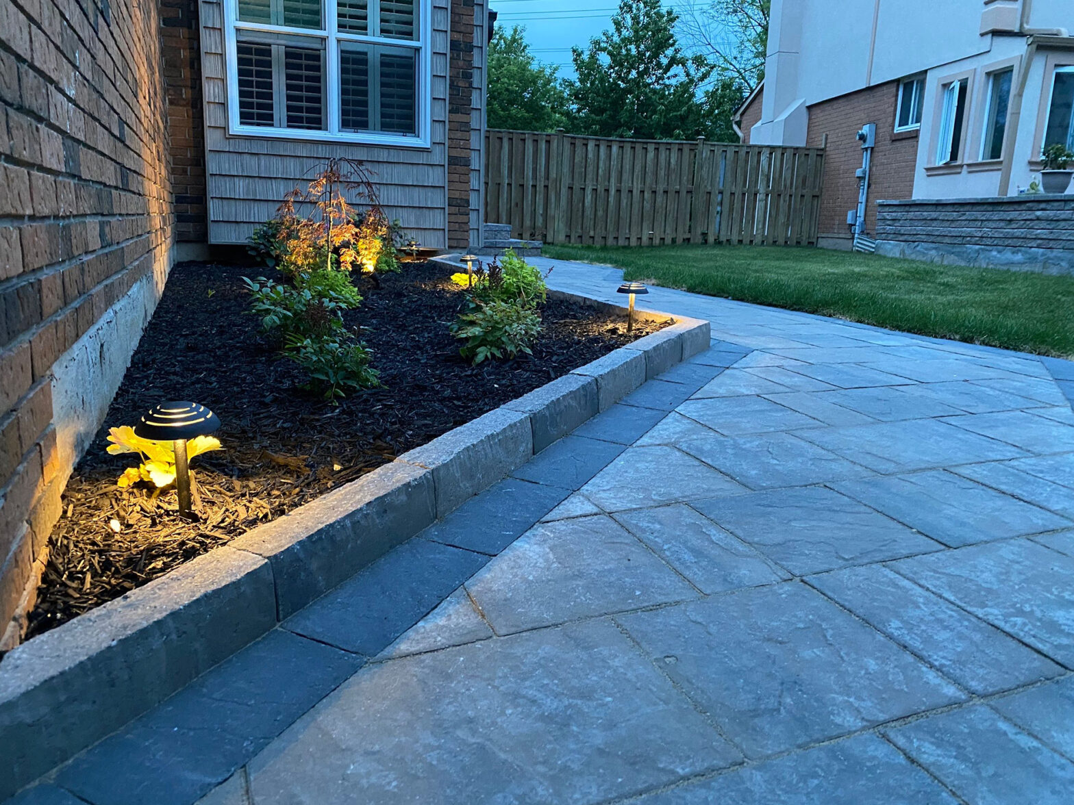 Landscape Lighting in Garden with curbs