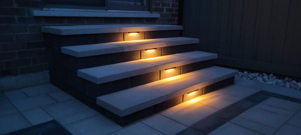 LED Lighting in the middle of interlocking steps